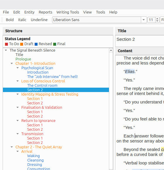 SceneWeaver editor with structure tree on the left